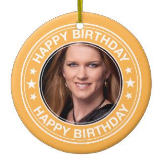 Happy Birthday picture Frame in Yellow Christmas Ornament