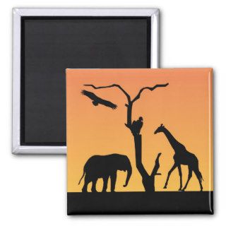 Elephant & Giraffe Silhouette sunset magnet