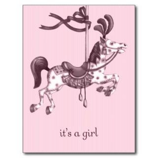 It's a Girl Carousel Horse Postcard