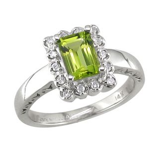 14k White Gold Peridot and 1/6ct TDW Diamond Ring (H, I1) Gemstone Rings