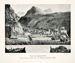 1903 Print James Bay Jamestown Saint Helena Island Napoleon Bonaparte Exile Ship   Original Halftone Print  