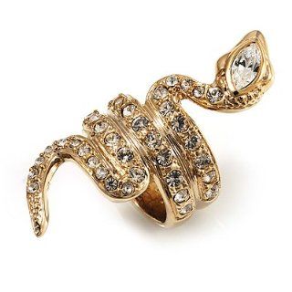 Gold Tone Swarovski Crystal Snake Ring Jewelry