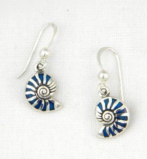 Sterling Silver Nautilus Shell Earrings with Royal Blue Enamel Inlay Peter Stone Jewelry