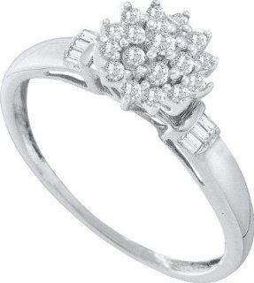 0.27 Carat (ctw) 10K White Gold Round & Baguette White Diamond Cluster Ladies Bridal Engagement Ring 1/4 CT Jewelry