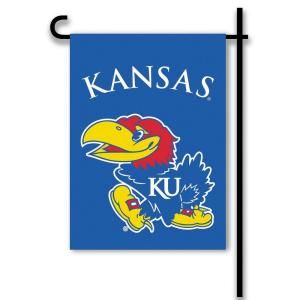 BSI Products NCAA 13 in. x 18 in. Kansas 2 Sided Garden Flag Set with 4 ft. Metal Flag Stand 83114