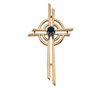 CleverEve's 14K Yellow Gold 31.00X18.00 mm Cross Pendant W Sapphire Pendant Necklaces Jewelry