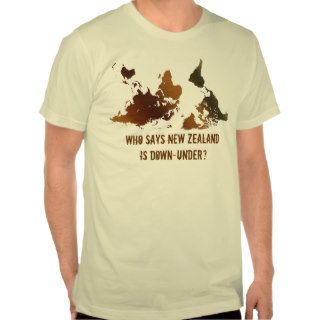 DOWN UNDER UPSIDE DOWN Funny NZ WORLD MAP T Shirt