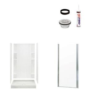 Sterling Plumbing Ensemble Tile 34 in. x 36 in. x 75 3/4 in. Shower Kit with Shower Door in White/Chrome 7210 6305SC