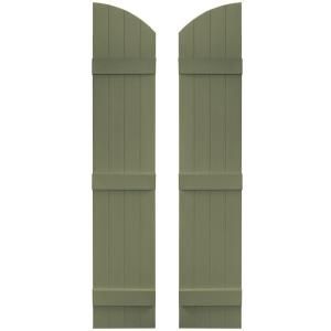 Builders Edge 14 in. x 65 in. Board N Batten Shutters Pair, Four Boards Joined with Arch Top #282 Colonial Green 090140065282
