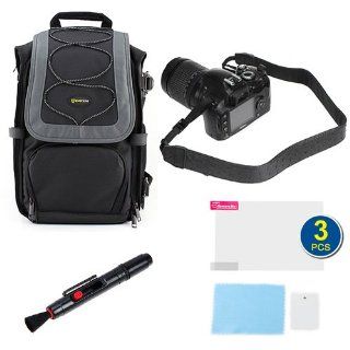 BIRUGEAR Lens Pen + Backpack Camera Bag + Black Shoulder Strap + 3pc LCD Screen Protector for Canon EOS Rebel T3, T3i; Nikon COOLPIX P500, D5100; Sony HX100V, A580, A560 and All Large DSLR Camera  Camera Cases  Camera & Photo