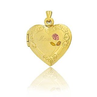 14K 3 Tone Gold Heart Floral "Mom" Locket (20 x 18.5 mm) Jewelry