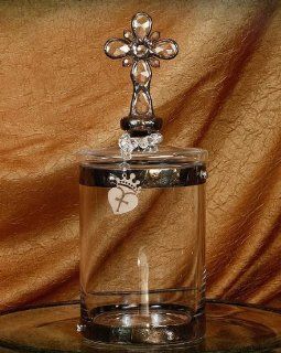 CANISTER CROSS Candy Jar Vintage glass & Swarovski crystal by Theresa Seidel NEW Kitchen & Dining