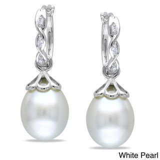 Miadora 14k White Gold Pearl and Diamond Earrings (9 9.5 mm) Miadora Pearl Earrings