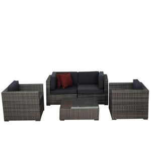 Atlantic Metz Grey 5 Piece Wicker Patio Seating Set with Gray Cushions PLI METZ GR_GR