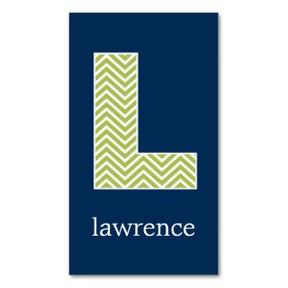Navy and Lime Chevron Pattern Monogram Letter L Business Card Template