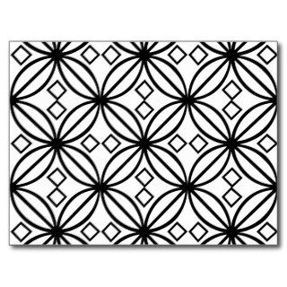 Geometric Black  White Floral Pattern Post Card