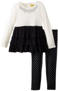 Nicole Miller Girls 2 6X Toddler Embellished Tunic with Foil Dot Print Legging 2 Piece Set, Black, 2T Clothing