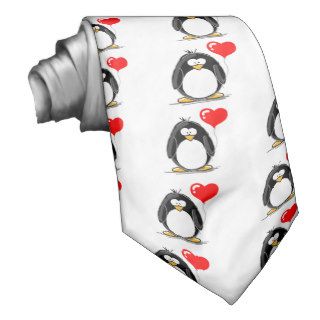 Penguin with a heart balloon neck tie