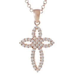 Tressa Rose Gold plated Sterling Silver Cubic Zirconia Cross Necklace Tressa Gold Over Silver Necklaces