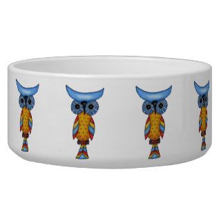 Colorful Fantasy Whimsical Owl Dog Bowl