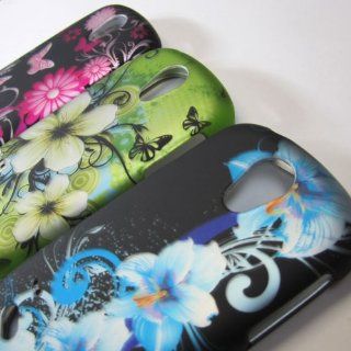SET OF THREE 3X WHOLE WIRELESS NAME BRAND RUBBERIZED HARD PHONE CASES COVERS SKINS SNAP ON FACEPLATE PROTECTOR ACCESSORY FOR SAMSUNG GALAXY Q SGH T589R GRAVITY SMART TMOBILE CANADA SGH T589R SLIDER / GREEN HAWAIIAN FLOWER AND SKY BLUE FLOWER ON BLACK AND P