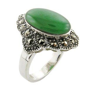 GT DESIGN 925 Sterling Silver Green Aventurine With Marcasite Ring (size 8)  Skin Care Product Sets  Beauty