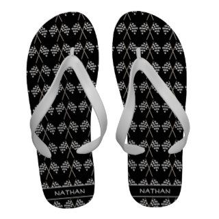 Personalized Mens Checkered Flag Racing Pattern Bl Flip Flops