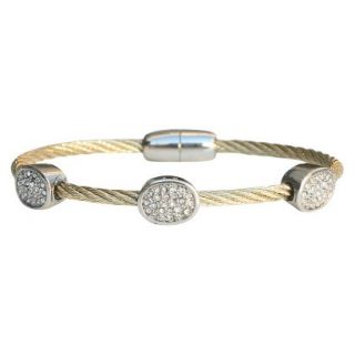 3 Piece Pave Oval Cable Bracelet with Magnetic Clasp   Gold