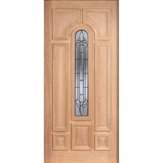 Main Door Mahogany Type Unfinished Beveled Zinc Arch Glass Solid Wood Entry Door Slab SH 555 UNF BZ
