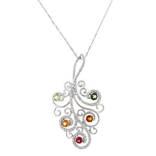 Beverly Hills Charm 14k Gold Multi gemstone and 3/4ct TDW Diamond Necklace Beverly Hills Charm Gemstone Necklaces