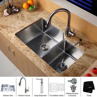 Kraus Kitchen Combo Set Stainless Steel 32  inch Undermount Sink with Faucet Kraus Sink & Faucet Sets