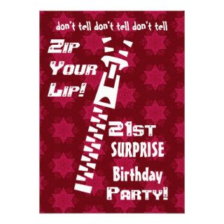 21st SURPRISE Birthday Party Zip Your Lip Pattern Custom Invitations
