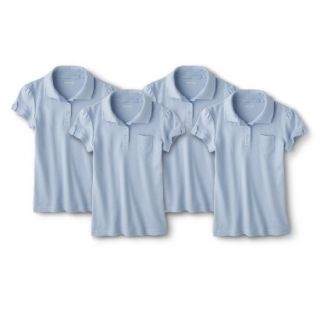 Cherokee Girls School Uniform 4 Pack Short Sleeve Interlock Polo   Windy Blue L