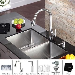 Kraus Kitchen Combo Set Stainless Steel Double Undermount Sink/Faucet Kraus Sink & Faucet Sets
