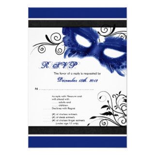 Blue Masquerade Mask Sweet 16 R.S.V.P. Card Invitations