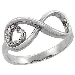 10k White Gold Eternity Symbol Ring with Diamond heart, sizes 5   10 Jewelry