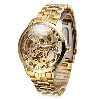 Men's Auto Mechanical Hollow Engraving Gold Alloy Band Wrist Watch Sports & Outdoors