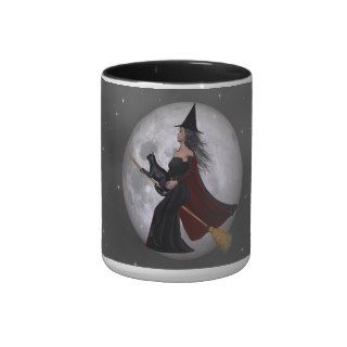 Night Ride  Witch & Her Cat Riding in the Night Coffee Mugs