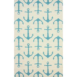 Nuloom Indoor/ Outdoor Novelty Nautical Anchors White Rug (5 X 8)