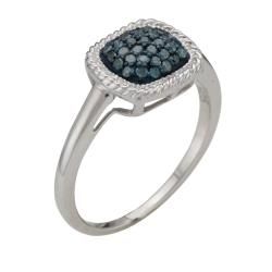 Sterling Silver 1/4ct TDW Blue Diamond Square Fashion Ring Diamond Rings