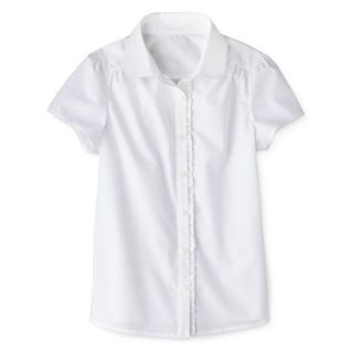 Cherokee Girls School Uniform Short Sleeve Ruffled Blouse   True White Xs