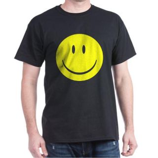  Retro Happy Face Smiley Black T Shirt