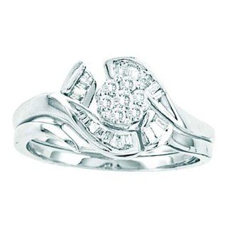 14K White Gold 0.33 TCW Diamond Flower Wedding Ring Sets Will Ship With Free Velvet Jewelry Gift Box Lagoom Jewelry