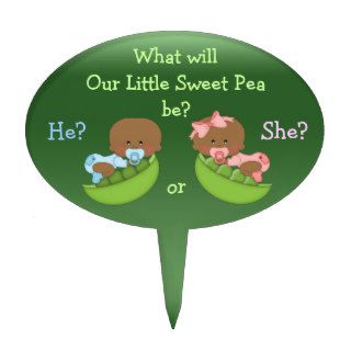 Gender Reveal African American Babies in Pea Pods Oval Cake Topper