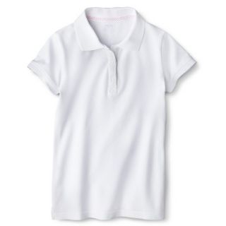 Cherokee Girls School Uniform Short Sleeve Pique Polo   True White XS