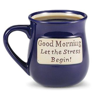 EXTRA LARGE GOOD MORNING LET THE STRESS BEGIN COFFEE MUG FOR HOME OR OFFICE   MUDDY WATERS POTTERY Kitchen & Dining
