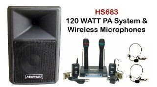 120 Watt Portable PA System HS683 with HS596B VHF Wireless Microphones Electronics