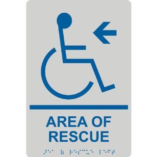 ADA Area Of Rescue With Left Arrow Braille Sign RRE 14763 BLUonPRLGY  Business And Store Signs 