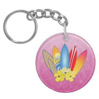 Surfboard and Hibiscus Flowers Acrylic Keychain
