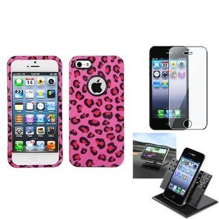 eForCity Film + Holder + Pink Leopard Circle Hard Protective Case Cover compatible with iPhone® 5 5G iOS 6 Cell Phones & Accessories